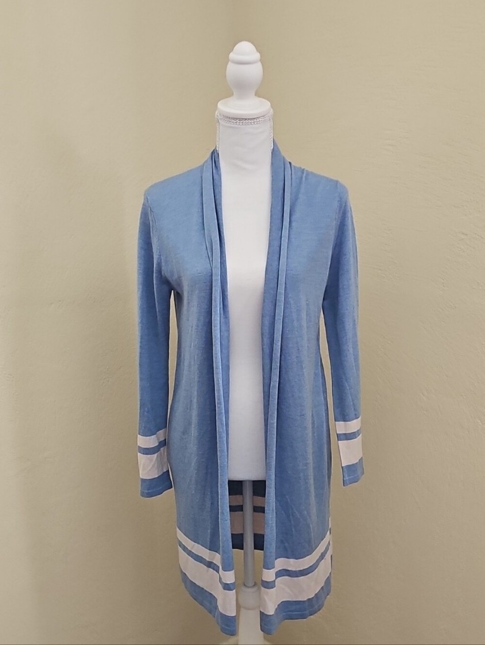Daniel Hector Collegiate Striped Super Soft Cozy Comfy Cardigan Pastel Baby Blue
